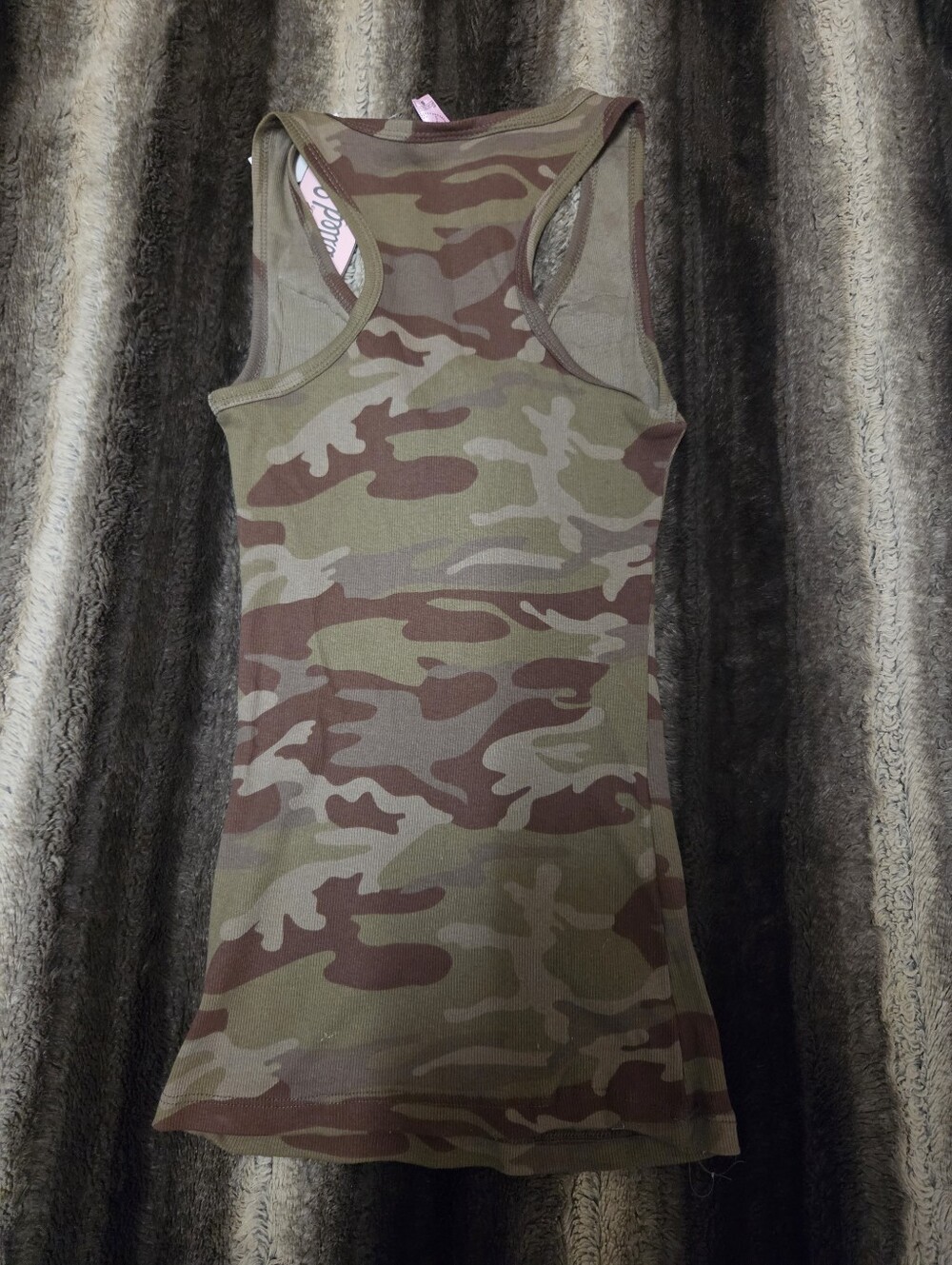 Y2K VINTAGE MADE IN USA Camo Sequin Butterfly Racerback Tank Size S - Picture 3 of 6